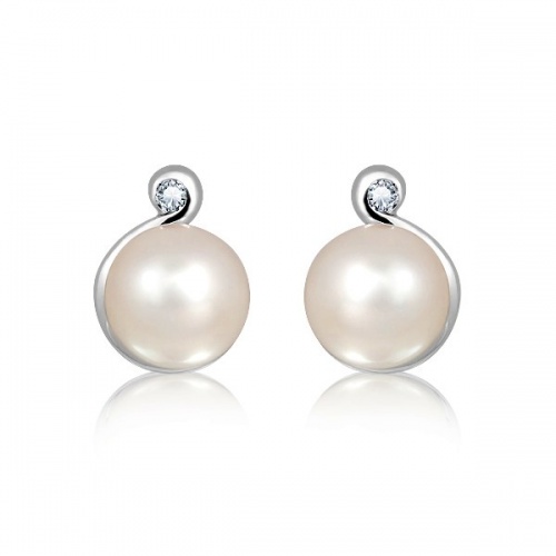 Nona S Pearl and White Topaz-stříbrné náušnice s perlou a topazem