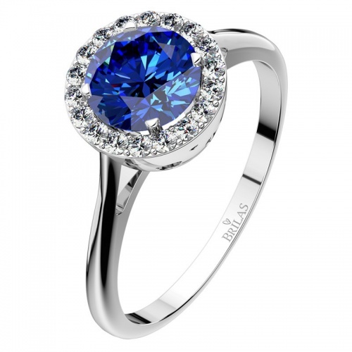 Emily B White  honosný prsten z bílého zlata a modrým zirkonem